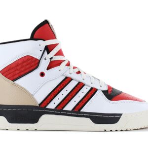 100% Original Adidas !  Herstellerfarbe:  Cloud White / Glory Red / Core Black   Obermaterial:  Leder   Zustand:  Neu  und  Originalverpackt         Steigern Sie Ihr Spiel. Diese adidas Rivalry High Schuhe feiern den Mut und die Entschlossenheit der College-Basketballspieler bei ihrem wichtigsten jährlichen Wettbewerb. 3-Streifen aus Chenille und ein Obermaterial aus gewalktem Leder bringen Vintage-Campus-Vibes