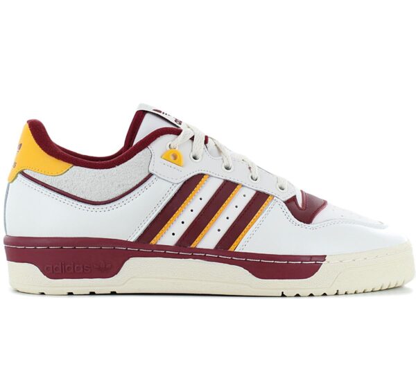 100% Original Adidas !  Herstellerfarbe:  Cloud White / Team Coll Burgundy 2 / Crew Yellow   Obermaterial:  Leder   Zustand:  Neu  und  Originalverpackt         Dieser adidas Schuh ist die perfekte Mischung aus retro und modern. In den 80ern war der Rivalry auf dem Basketballplatz und in der Sneakerszene einfach nicht zu toppen. Heute ist er ein gefeierter Streetwear-Sneaker mit Kultstatus. Er kommt mit einem Colourway im College-Style und einem cleanen Obermaterial aus Leder. Ein EVA-Einsatz dämpft außerdem jeden deiner Schritte..      Obermaterial aus besten Leder.  Sneaker mit B-Ball-DNA.  Schnürung für individuellen Style und optimalen Sitz.  Komfortable Polsterung am Bund und Zunge.  Griffige Laufsohle aus Gummi.  EVA-Einsatz.  Innenfutter Textil.