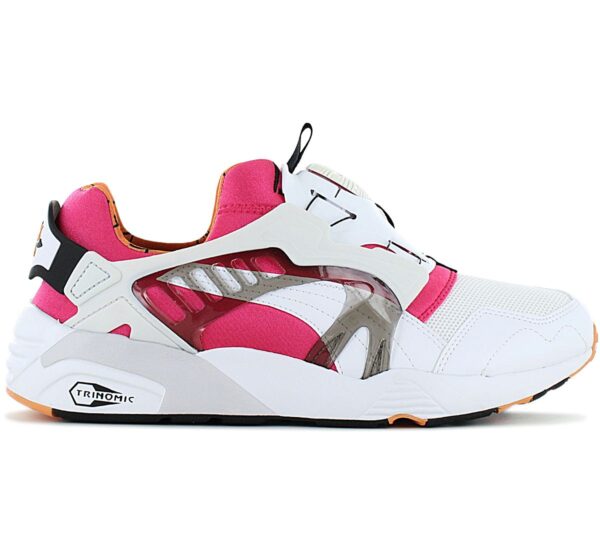 100% Original Puma !  Herstellerfarbe:  Puma White / Glowing Pink   Obermaterial:  Leder - Textil - Synthetik   Zustand:  Neu  und  Originalverpackt         Schlüpfen Sie in die legendären Puma Disc Blaze OG Sneaker und verleihen Sie Ihrem Stil das gewisse Extra!     Der Disc war der erste Sportschuh ohne Schnürsenkel