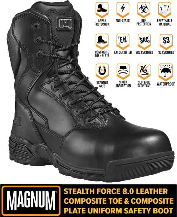 MAGNUM Stealth Force 8.0 Leather S3 - Herren Einsatzstiefel Sicherheitsstiefel Boots Schwarz M801429-021<br> MAGNUM STEALTH FORCE 6.0 LEATHER</br> - Image 4