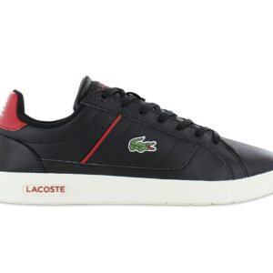 100% Original Lacoste !  Herstellerfarbe:  Black / Red    Obermaterial:  Leder   Zustand:  Neu  und  Originalverpackt         Der Lacoste Europa überzeugt mit seinem sportlich klassischem Design. Das hochwertige Obermaterial passt sich deinem Fuß perfekt an und die Details geben diesem Sneaker das gewisse Etwas. Für besten Tragekomfort und Atmungsaktivität sorgt die gepolsterte Ortho-Lite Innensohle. Das Lacoste Krokodil an der Seite des Sneakers rundet das Gesamtbild perfekt ab. Der Lacoste Europa ist ein absoluter Allrounder und ein absoluter Hingucker bei jedem Event.      Runde Schuhspitze.  Obermaterial aus Leder.  Klassische Schnürung für Style und optimalen Sitz.  Komfortable Polsterung an Bund und Zunge.  Strapazierfähige Laufsohle aus Gummi.  6-Loch-Schnürung.  Lacoste Details.  Innenfutter Textil.