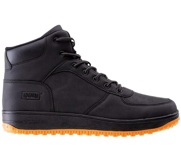 100% Original Magnum !  Herstellerfarbe:  Black / Orange   Obermaterial:  Leder - Synthetik   Zustand:  Neu  und  Originalverpackt        Hochwertige Magnum® Sneaker im modernen Design aus weichem und bequemem Obermaterial passen perfekt zum Alltagsoutfit.       Extrem robuste Sneaker für alle Einsätze.  Die perforierte Vorderseite verbessert die Atmungsaktivität.  Sohle aus EVA-Phylonschaum.  Hervorragende stoßdämpfende Eigenschaften bei gleichzeitig geringem Gewicht.  Einlegesohle: Mesh