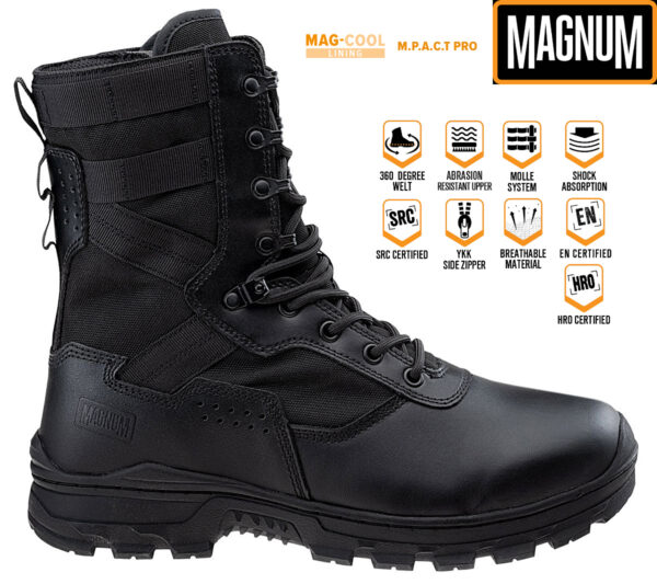 100% Original Magnum !  Herstellerfarbe:  Black   Obermaterial:  Leder - Mesh   Zustand:  Neu  und  Originalverpackt         Die taktischen Premium-Stiefel Scorpion II 8.0 SZ von MAGNUM sind die perfekte Kombination aus Leistung