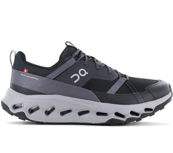 100% Original ON Running !  Herstellerfarbe:  Black / Alloy   Obermaterial:  Mesh - Synthetik   Zustand:  Neu  und  Originalverpackt          Sneaker oder Wanderschuh?   Am besten beides. Der am besten gedämpfte Wanderschuh von On für maximalen Komfort und Grip auf gemäßigtem Gelände. Machen Sie sich bereit