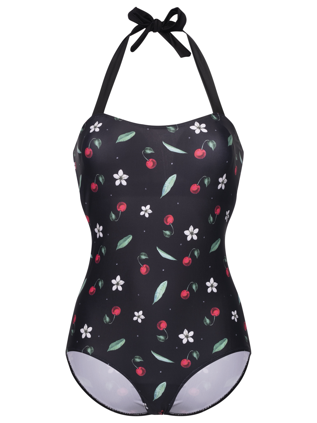 Pussy Deluxe Cherry Blossom Damen Badeanzug schwarz allover