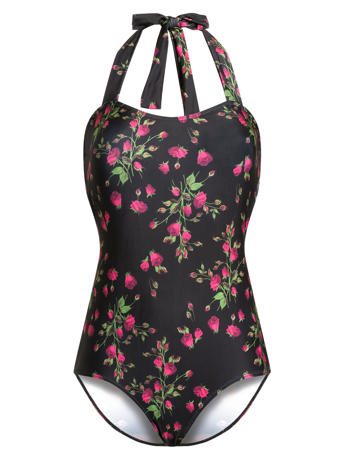 Pussy Deluxe Vintage Rose Damen Badeanzug schwarz allover